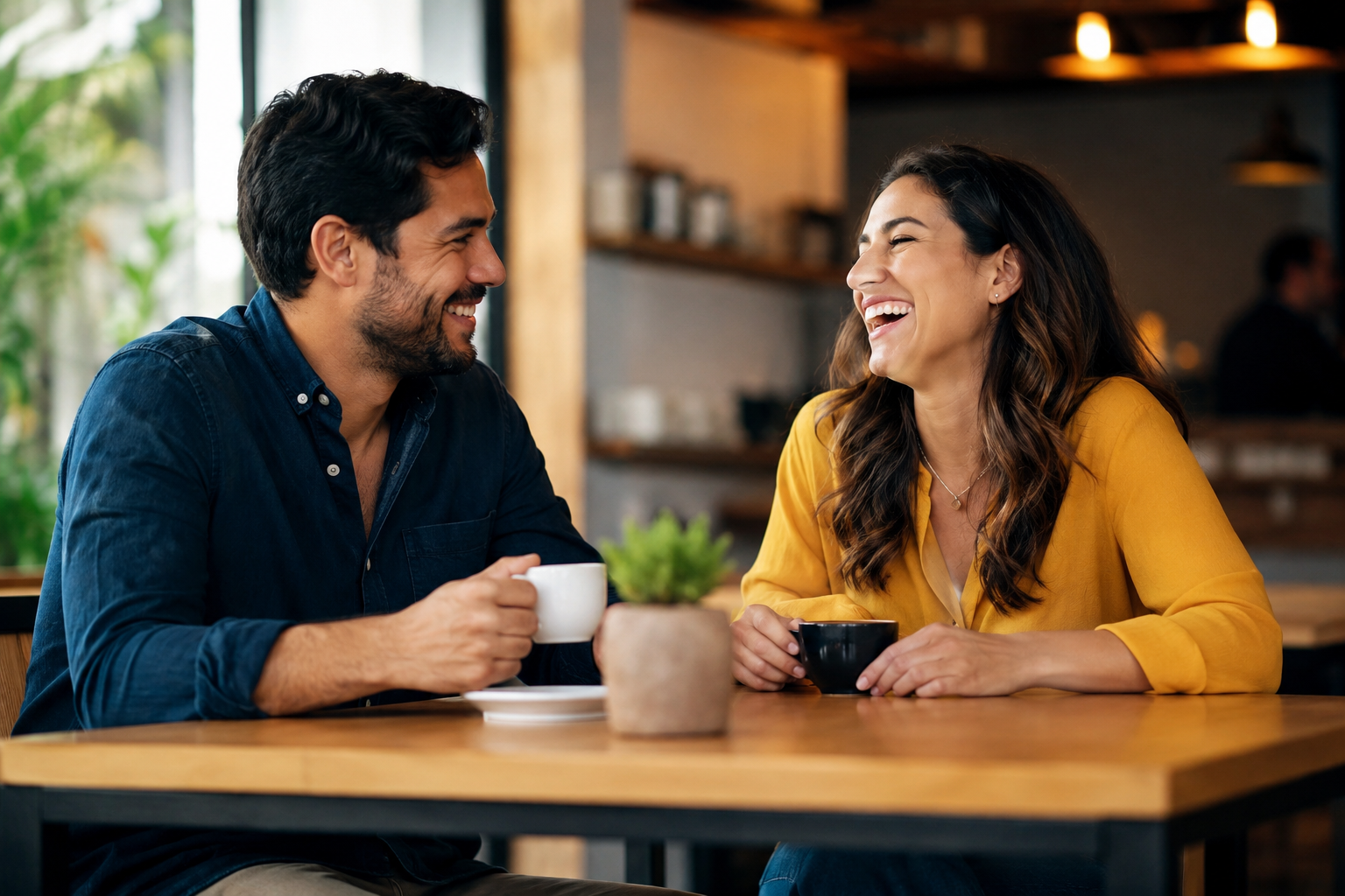 Hombre manteniendo una conversación interesante para crear conexión emocional y atracción